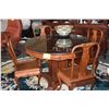 Image 1 : 47" CHINESE CARVED ROSEWOOD TABLE W/SHALLOW RELIEF APRON, GLASS TOP & 4 ROSEWOOD CHAIRS (5 PCS)