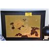 Image 1 : FRAMED CLOISONNE ART, FLOWERS & BUTTERFLY (29 1/4" X 21 1/4")