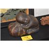 Image 1 : CARVED WOOD FIGURE, BOY RESTING ON A PUMPKIN