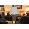 Image 1 : VINTAGE CERAMIC TABLE LAMP W/BLUE & GOLD SCROLL DESIGN & SHADE