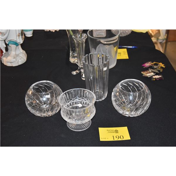 CRYSTAL VASES & PEDESTAL BOWL (4 PCS)