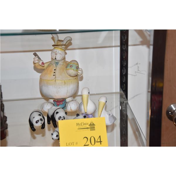 MIXED LOT: GLASS PANDAS, EASTER RABBIT & PELICANS (7 PCS)