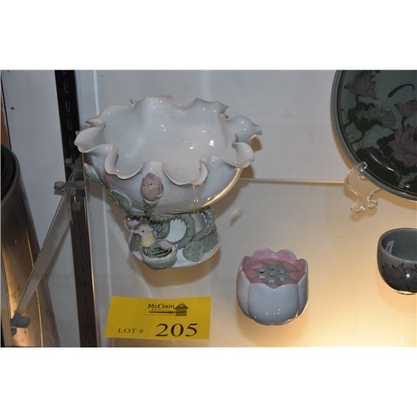 BLANC DE CHINE DEHUA STONEWARE FOOTED BOWL & WATERLILY PAD (2 PCS)