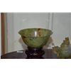 Image 2 : COLLECTION OF SERPENTINE JADE: FUU DOGS, CENSOR & BOWL W/STANDS (4 PCS)