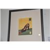 Image 2 : FRAMED WOODCUT PRINTS: WHAT SHE TOOK WITH HER, BLUE WEDDING SHOE & SUITCASE BY LAURA SMITH (15 1/2" 