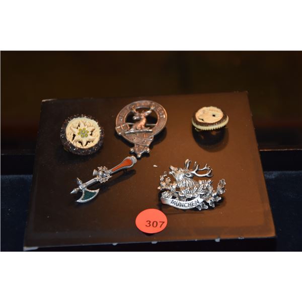 COLLECTION OF BROOCHES (2 SIGNED LEOBEN) (5 PCS)