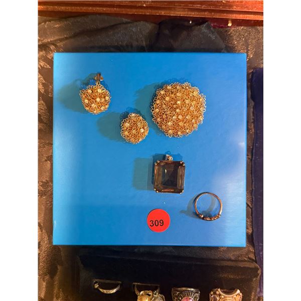 FASHION RING, PENDANT, EARRINGS & BROOCH (4 PCS)