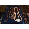 Image 1 : TIGER'S EYE BEAD NECKLACES & LONG BEIGE JADE BEAD NECKLACE W/LARGE CARVED SERPENTINE BEAD (3 PCS)
