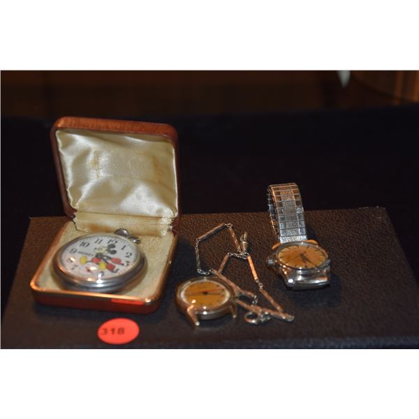 COLLECTION OF WATCHES & WATCH CHAIN (4 PCS)