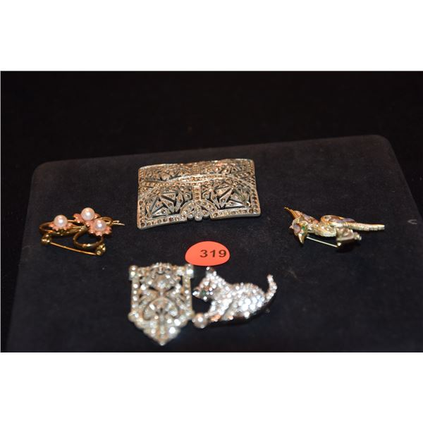 SWAROVSKI CRYSTAL CAT BROOCH & VINTAGE PINS (5 PCS)