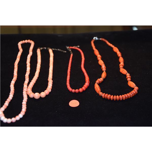 4 CORAL BEAD NECKLACES (4 PCS)