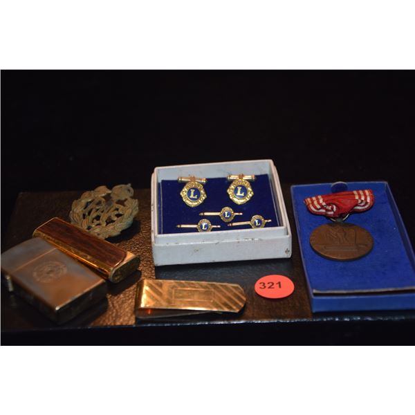MEDAL OF HONOR, LIONS CLUB CUFFLINKS, CIGARETTE LIGHTERS, MONEY CLIP & RAF MEDALLION (6 PCS)