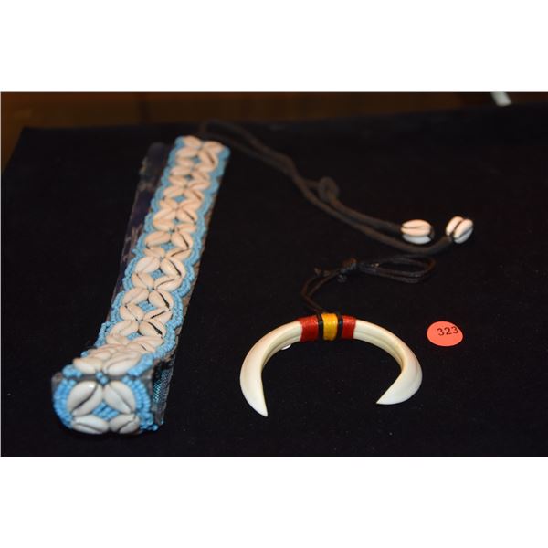 SHELL BEAD BELT & BOAR TUSK PENDANT