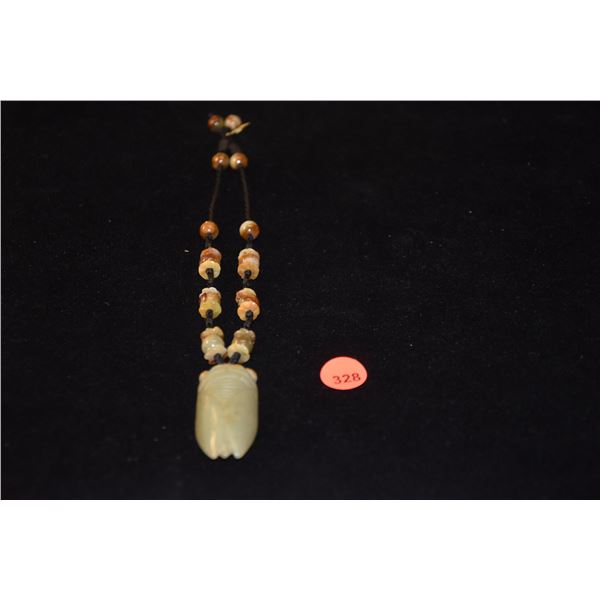 NEPHRITE CARVED CICADA & BEAD NECKLACE