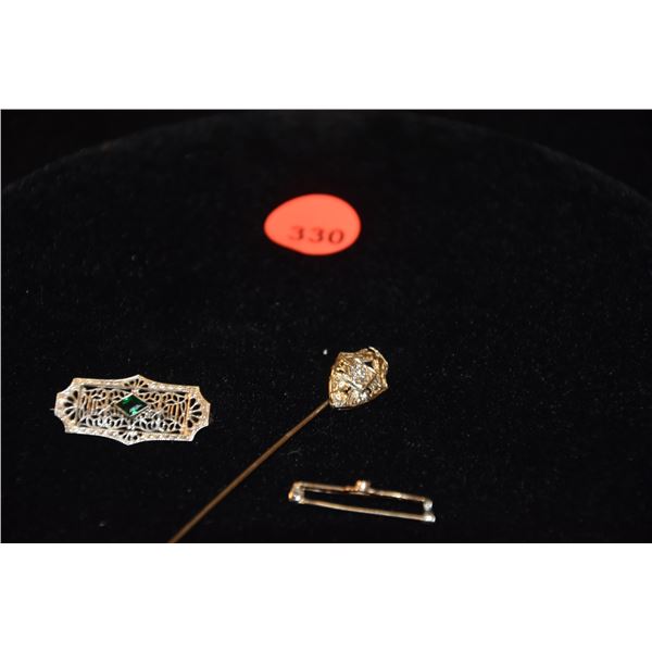 10K STICKPIN W/14K SHIELD & DIAMOND & 10K PINS (2) (4.3 GTW) (3 PCS)