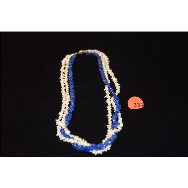 SEED PEARL & LAPIS LAZULI NECKLACE W/14K CLASP
