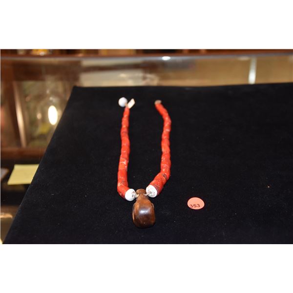 HAWAIIAN PALAOA PENDANT ON CORAL BEAD NECKLACE (APPROX 23")