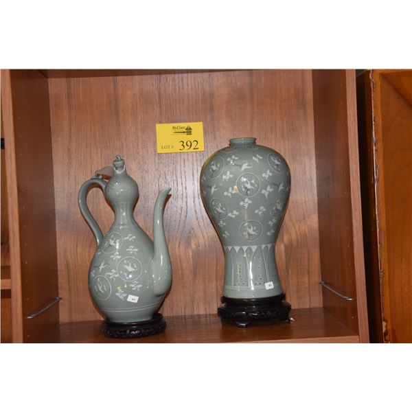 CELADON VASE & EWER (BROKEN ON TOP) (2 PCS)