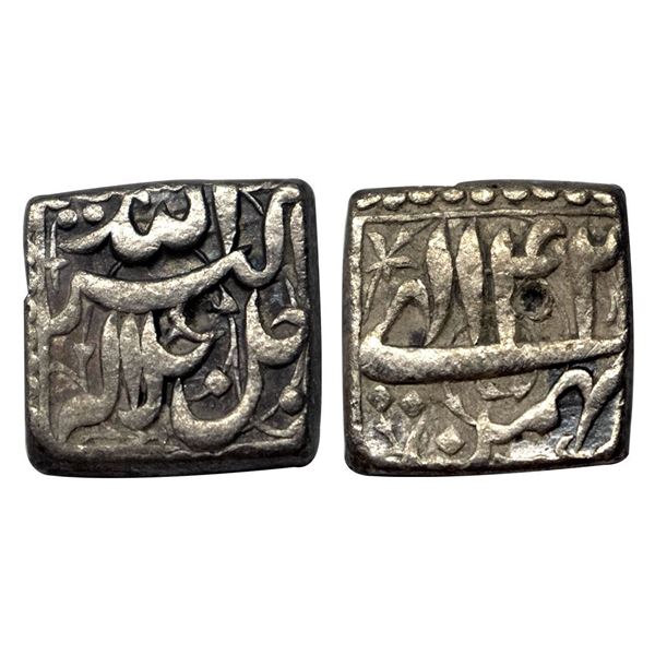 Akbar, Mintless, Silver, Square Rupee, Allahu Akbar type, Ilahi 42, Bahman Month.