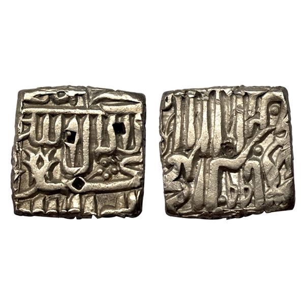 Akbar, Bang mint, Silver, Square Rupee, Kalima, Al-zarb Bang mint name off flan on rev, Square-area