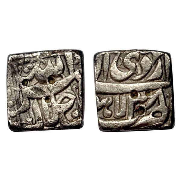 Akbar, Lahore mint, Silver, Square ½ Rupee, Allahu Akbar type, Ilahi 38, Ardibihisht Month.
