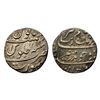 Aurangzeb, Rupee, Surat Mint, Silver, Badr Munir type. Mint name in the bottom line on rev, AH 1097,