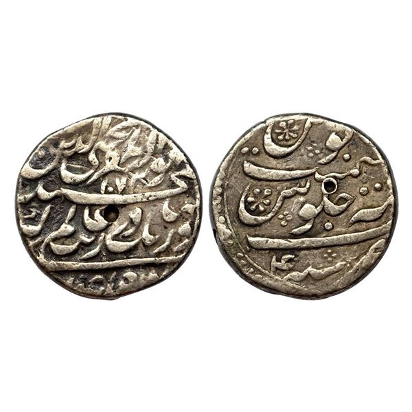 Aurangzeb, Rupee, Tatta Mint, Silver, Muhiuddin type. Complete Mint name in the bottom line on rev,