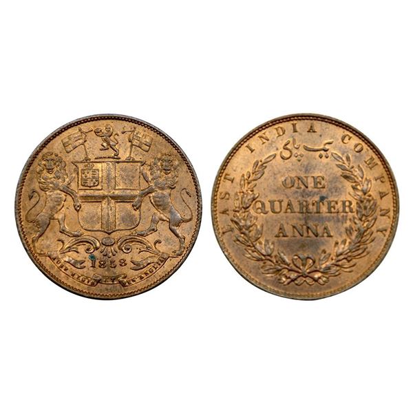 Victoria Queen, Copper One Quarter Anna, 1858.