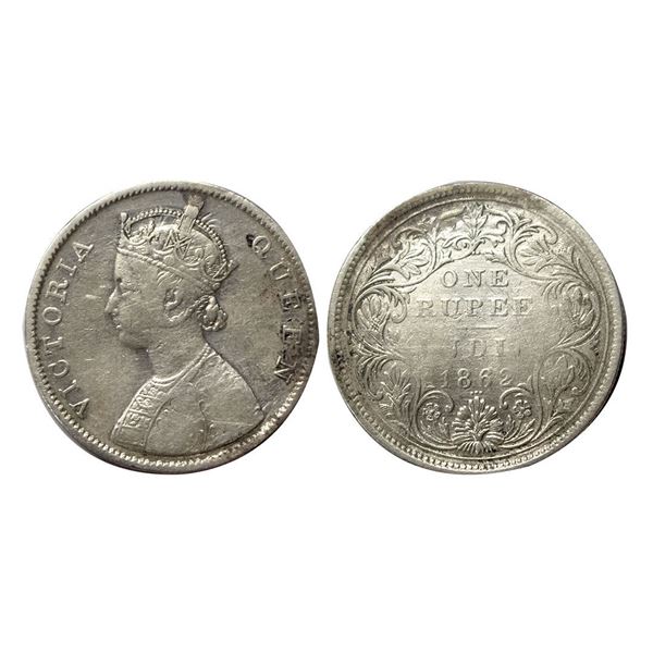 Victoria Queen, Silver One Rupee, 1862, 2/3 Dots, B/II, Obverse B,