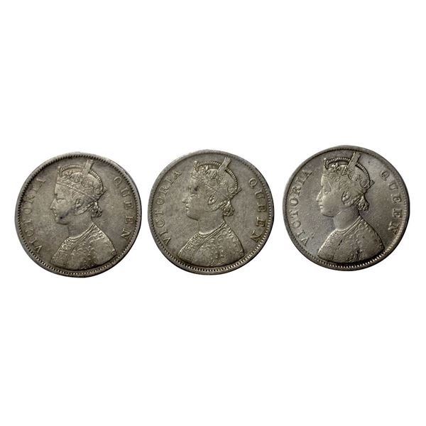 Victoria Queen, Silver One Rupee, Set of 3 Coins, 1862,