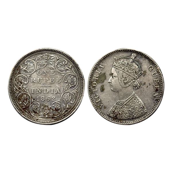 Victoria Queen, Silver One Rupee, 1862, 0/10 Dots
