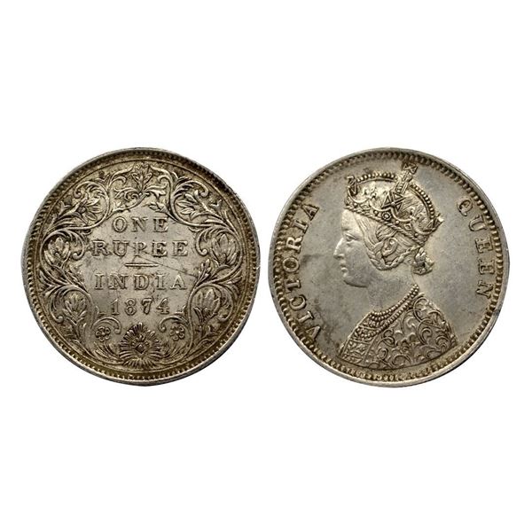Victoria Queen , 1874, Silver Rupee, Bombay Mint