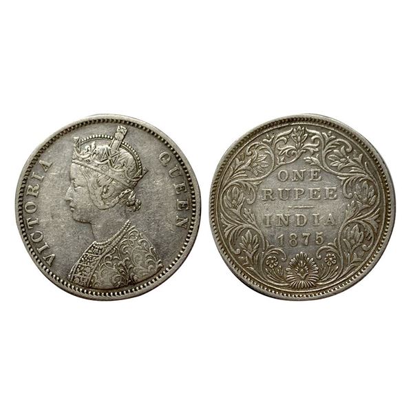 Victoria Queen, Silver One Rupee, 1875, Bombay Mint,