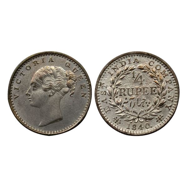 Victoria Queen, Silver 1/4 Rupee, 1840, Bombay Mint.