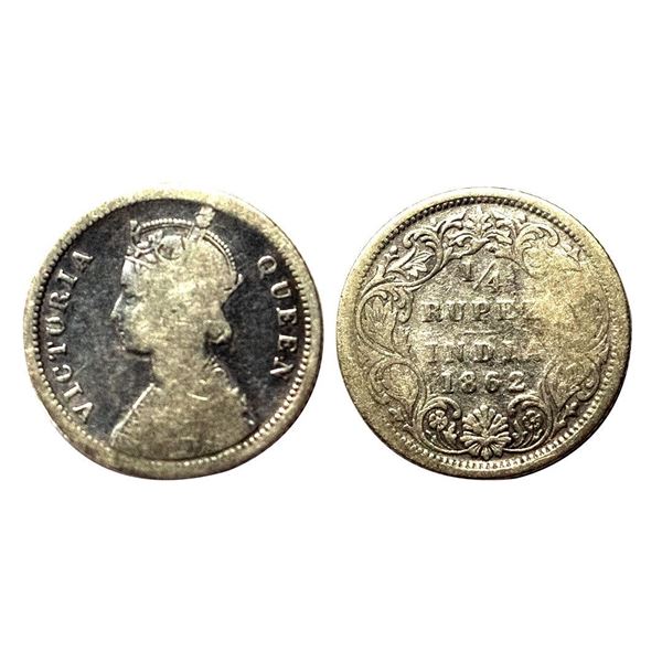 Victoria Queen, Silver 1/4 Rupee, 1862, Madras MInt,