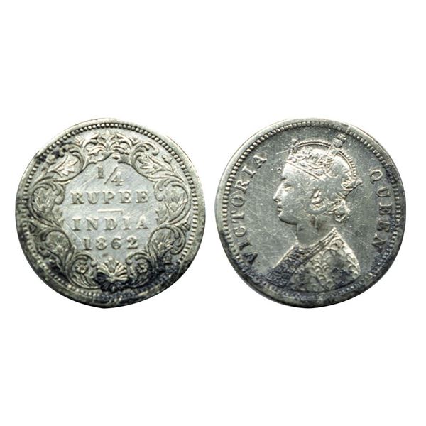 Victoria Queen, Silver 1/4 Rupee, 1862.
