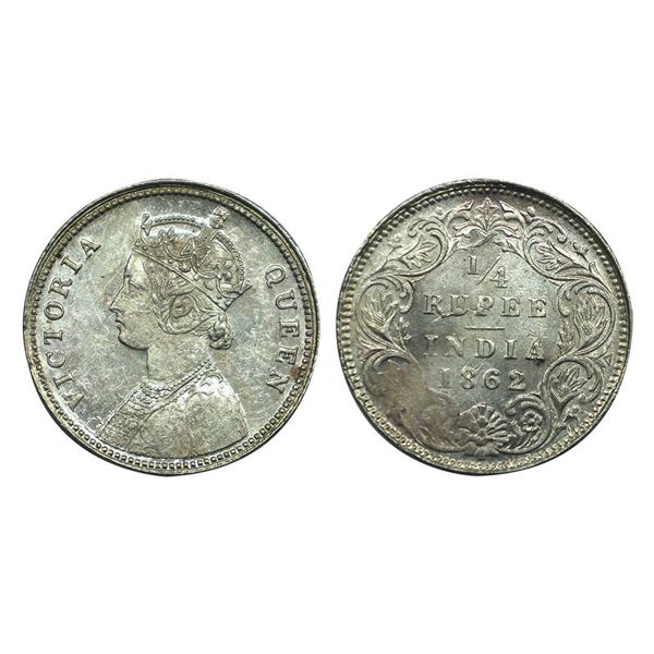 Victoria Queen, Silver 1/4 Rupee, 1862.