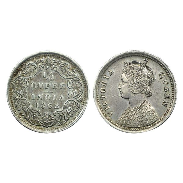 Victoria Queen, Silver 1/4 Rupee, Bombay Mint, 1862.
