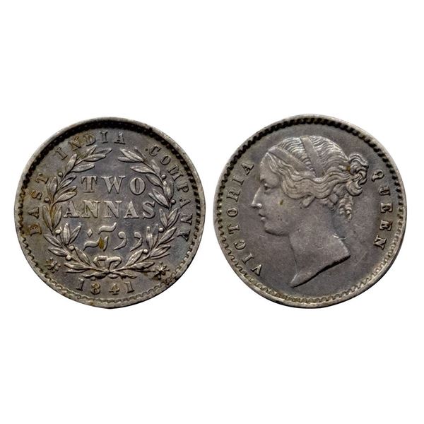 Victoria Queen, Silver Two Annas, 1841, Calcutta Mint