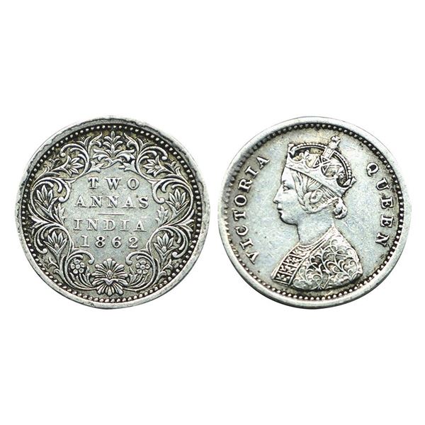 Victoria Queen, Silver 2 Annas, Bombay Mint, 1862.