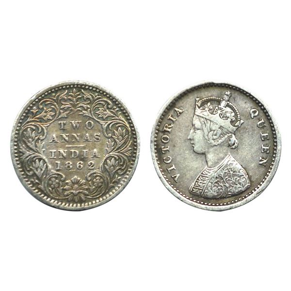 Victoria Queen, Silver 2 Annas, 1862, Calcutta Mint,