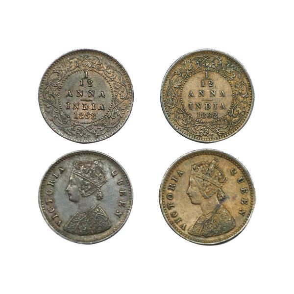Victoria Queen, Copper, (Set of 2 coins), 1/12 Anna, 1862.