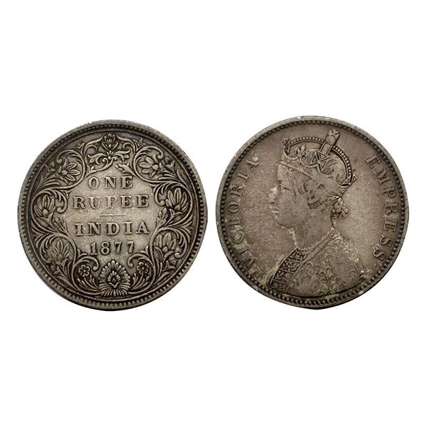 Victoria Empress, Silver One Rupee, 1877, Bombay Mint.
