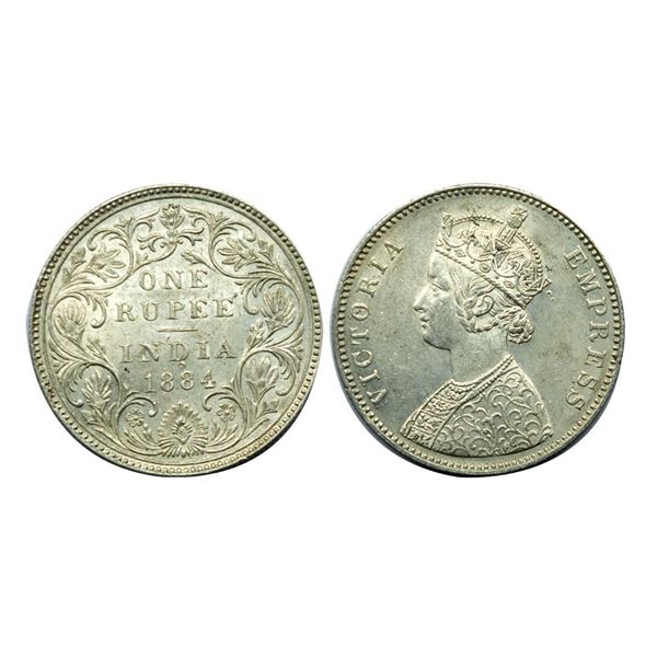 Victoria Empress, Silver One Rupee, 1884, A3/II/Bottom "B".