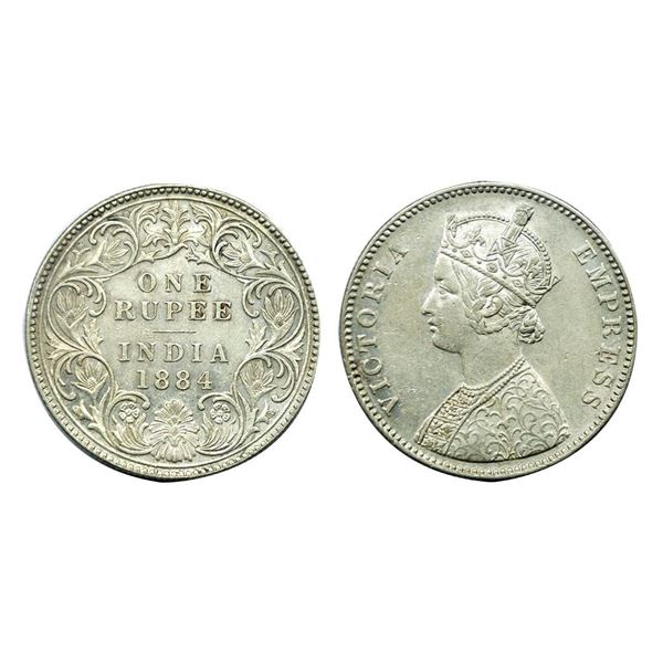 Victoria Empress, Silver One Rupee, 1884, A3/I/Braised.