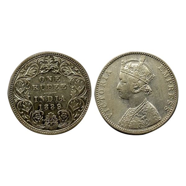 Victoria Empress, Silver One Rupee, 1889, Calcutta Mint.