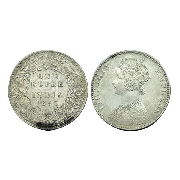 Victoria Empress, Silver One Rupee, 1893, 3 over 2.