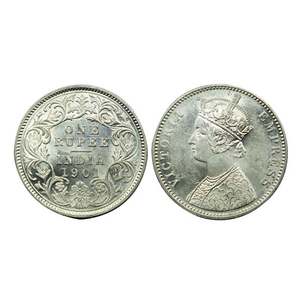 Victoria Empress, Silver One Rupee, 1901, Calcutta Mint.