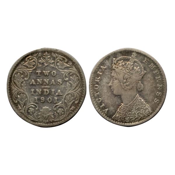 Victoria Empress, Silver Two Annas, 1901, Calcutta Mint.