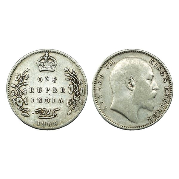 Edward VII King & Emperor, Silver One Rupee, 1908.